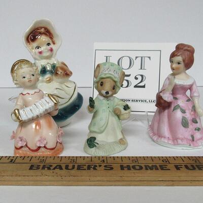 4 Older Lady Figurines Mixed Lot, Lefton Angel, Lady Mouse, More