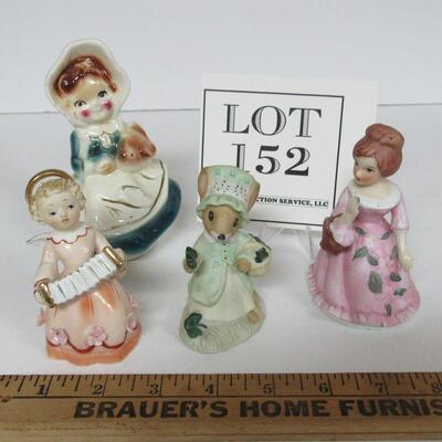 4 Older Lady Figurines Mixed Lot, Lefton Angel, Lady Mouse, More
