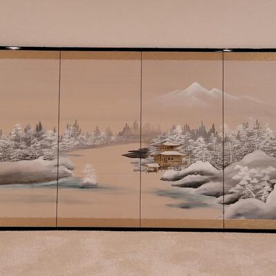 Lot 353: Silk Painted Screen with Clips