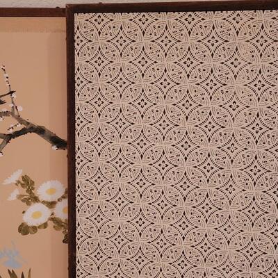 Lot 357: 4 Panel Screen Depicting Hibiscus and Bird by HOGETSU NAKANISHI with Original Paperwork & screen Clips