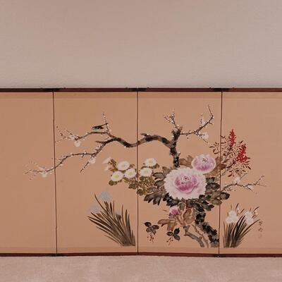 Lot 357: 4 Panel Screen Depicting Hibiscus and Bird by HOGETSU NAKANISHI with Original Paperwork & screen Clips