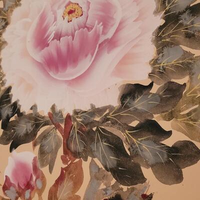 Lot 357: 4 Panel Screen Depicting Hibiscus and Bird by HOGETSU NAKANISHI with Original Paperwork & screen Clips