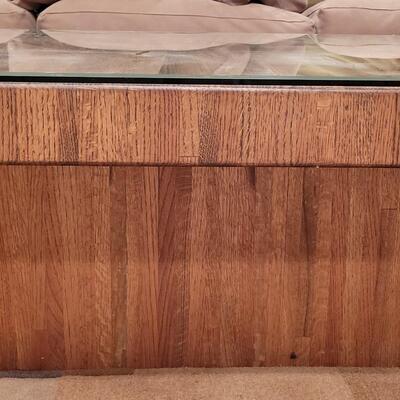 Lot 364: Mid Century Beveled Edge Glass Top Coffee (Hollow base)