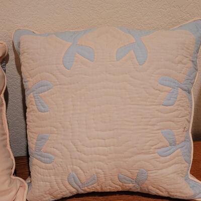 Lot 367: (2) Hawaiian Quilted Blue & Pink Back Pillows (have some discoloration)