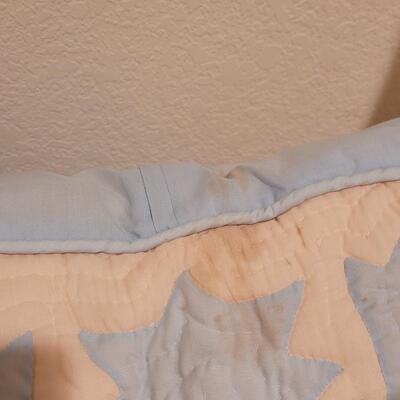 Lot 368: Hawaiian Quilted Pink & Blue Back Pillows (have some discoloration)