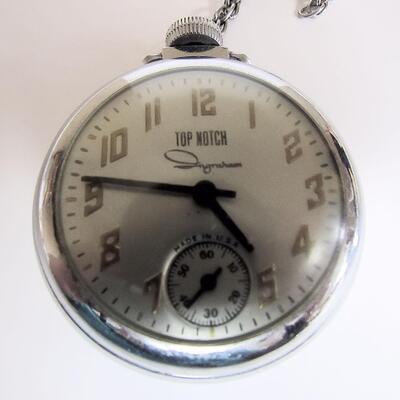 Vintage 1940-50s Ingraham Top Notch Pocket Watch, Ticks and Keeps Time When Upright, Stops When Laying Down