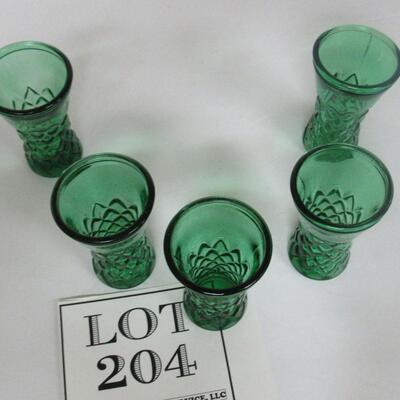 Green Pressed Glass Decanter Set With  Small Glasses