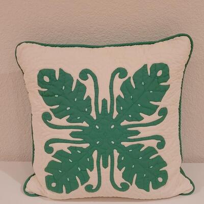 Lot 369: Hawaiian Green & White Quilted Pillow