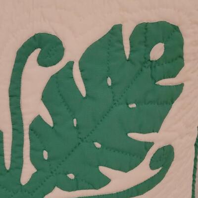 Lot 369: Hawaiian Green & White Quilted Pillow