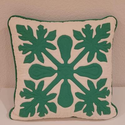 Lot 370: Hawaiian Green & White Quilted Pillow