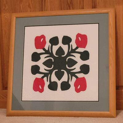 Lot 382: Hawaiian Quilted Art - Red Anthuriums