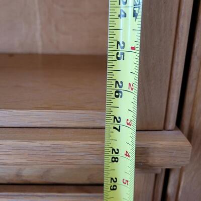 Lot 400: 2 piece Oak Locking Drop Shelf and Cabinet 