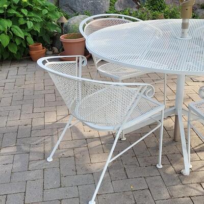Lot 403: Wrought Iron Patio Table and 4 Chairs with Umbrella 