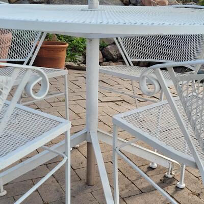 Lot 403: Wrought Iron Patio Table and 4 Chairs with Umbrella 