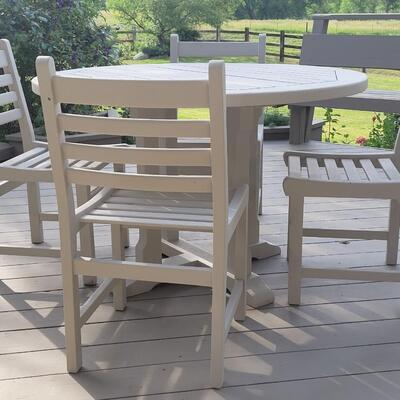 Lot 408: Painted Wood Patio Table and 4 Chairs
