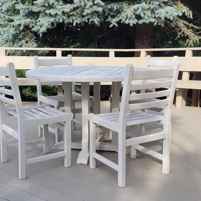 Lot 408: Painted Wood Patio Table and 4 Chairs