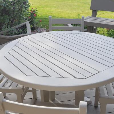 Lot 408: Painted Wood Patio Table and 4 Chairs