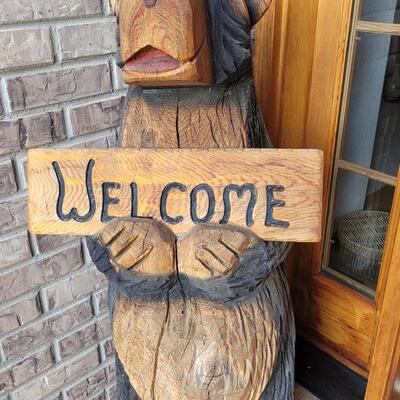 Lot 409: Large Welcome/I'm a Bear Go Away Bear Sculpture 