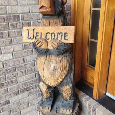 Lot 409: Large Welcome/I'm a Bear Go Away Bear Sculpture 