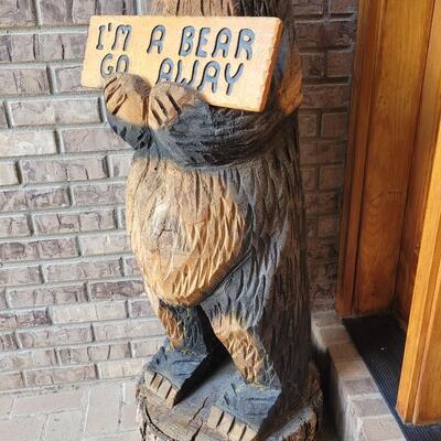 Lot 409: Large Welcome/I'm a Bear Go Away Bear Sculpture 