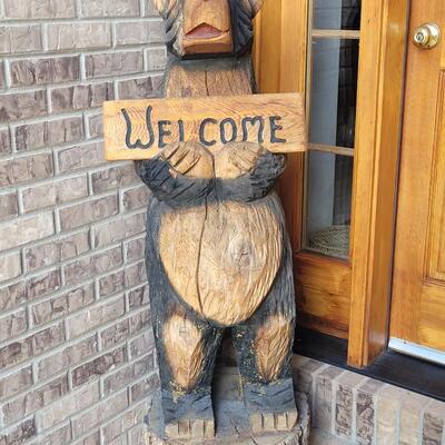 Lot 409: Large Welcome/I'm a Bear Go Away Bear Sculpture 