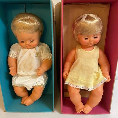 Pair of Vintage Clodrey baby dolls, made in France, 21”