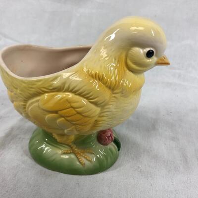 Vintage Ceramic Yellow Chick Chicken Planter Pot