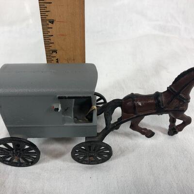 Painted Cast Iron Metal Amish Couple Salt Shakers with Horse Buggy Figurine Miniature