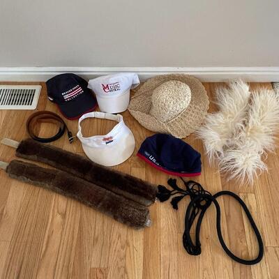 #162 Collection of Hats, Fur Trimming & Belts Lot of 11