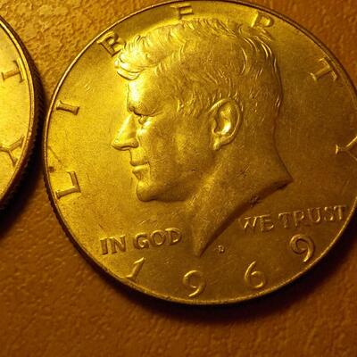 2- 1967 silver Kennedy half dollar.