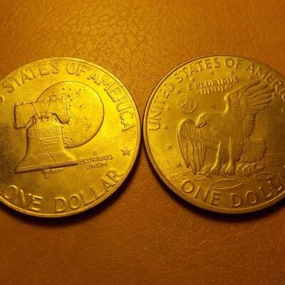 2- Eisenhower dollar coins, Bi-Centennial and 1972