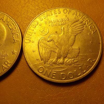 2- Eisenhower dollar coins, Bi-Centennial and 1972