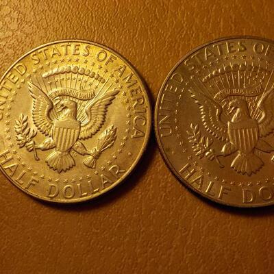 1968 and 1967 Kennedy silver half dollars.