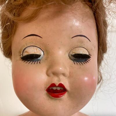 Vintage hard plastic doll, 17 inchs tall with lace knickers.