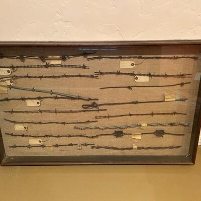 #200 Large Shadowbox Collection of Antique  Barbed Wire Styles on Burlap