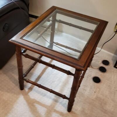 Glass and wood side table