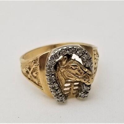 Lot #75  14kt Men's Ring - Horseshoe with Diamonds