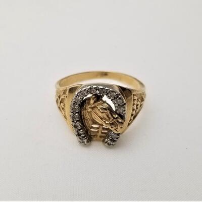 Lot #75  14kt Men's Ring - Horseshoe with Diamonds