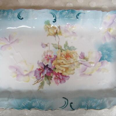 Old Fancy Tray With Floral Theme, Unsigned