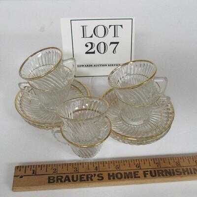 Depression Federal Glass Diana Childs 6 Cup and Saucer Sets With Gold Trim
