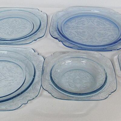 Depression Federal Glass Blue Madrid 2 Sherberts and Cup and Saucer, Original, Not Repro