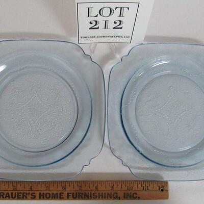 2 Federal Glass Blue Madrid Lunch Plates; See all Photos and read description!