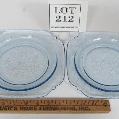 2 Federal Glass Blue Madrid Lunch Plates; See all Photos and read description!