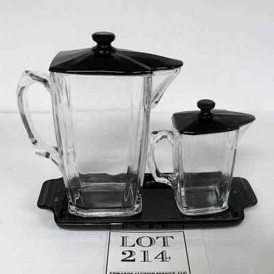 Vintage Paden City Glass Batter/Waffle Set Art Deco Clear and Black; Read description for details.