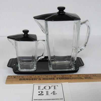 Vintage Paden City Glass Batter/Waffle Set Art Deco Clear and Black; Read description for details.