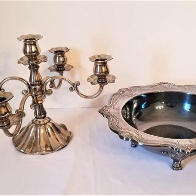 Lot #82  Nice Silverplate Candelabra and Center Bowl