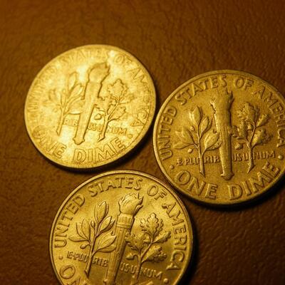 3- 1956,57,47 Silver Roosevelt dimes.