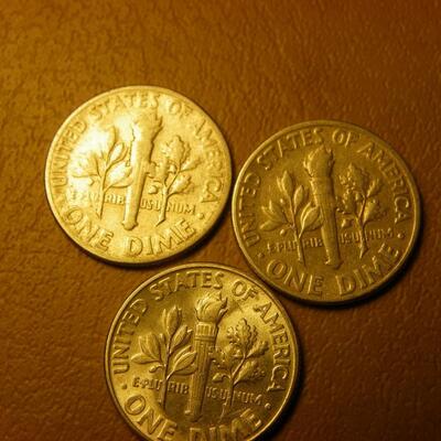 3- 1956,57,47 Silver Roosevelt dimes.