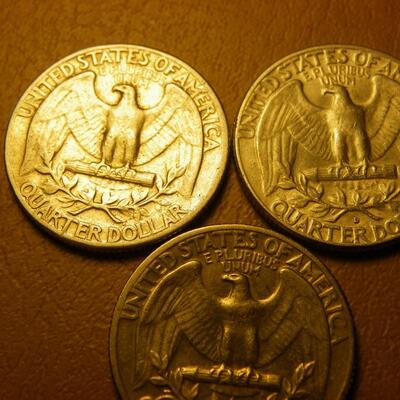 3- silver content Quarters 1961, 63, 72.