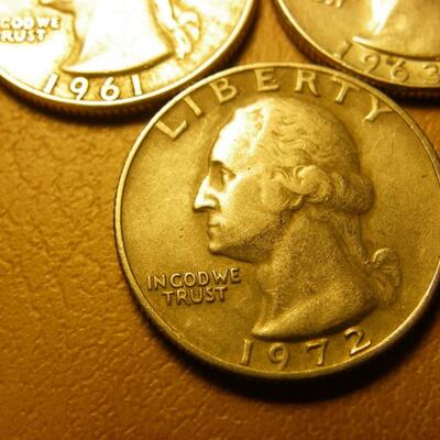 3- silver content Quarters 1961, 63, 72.